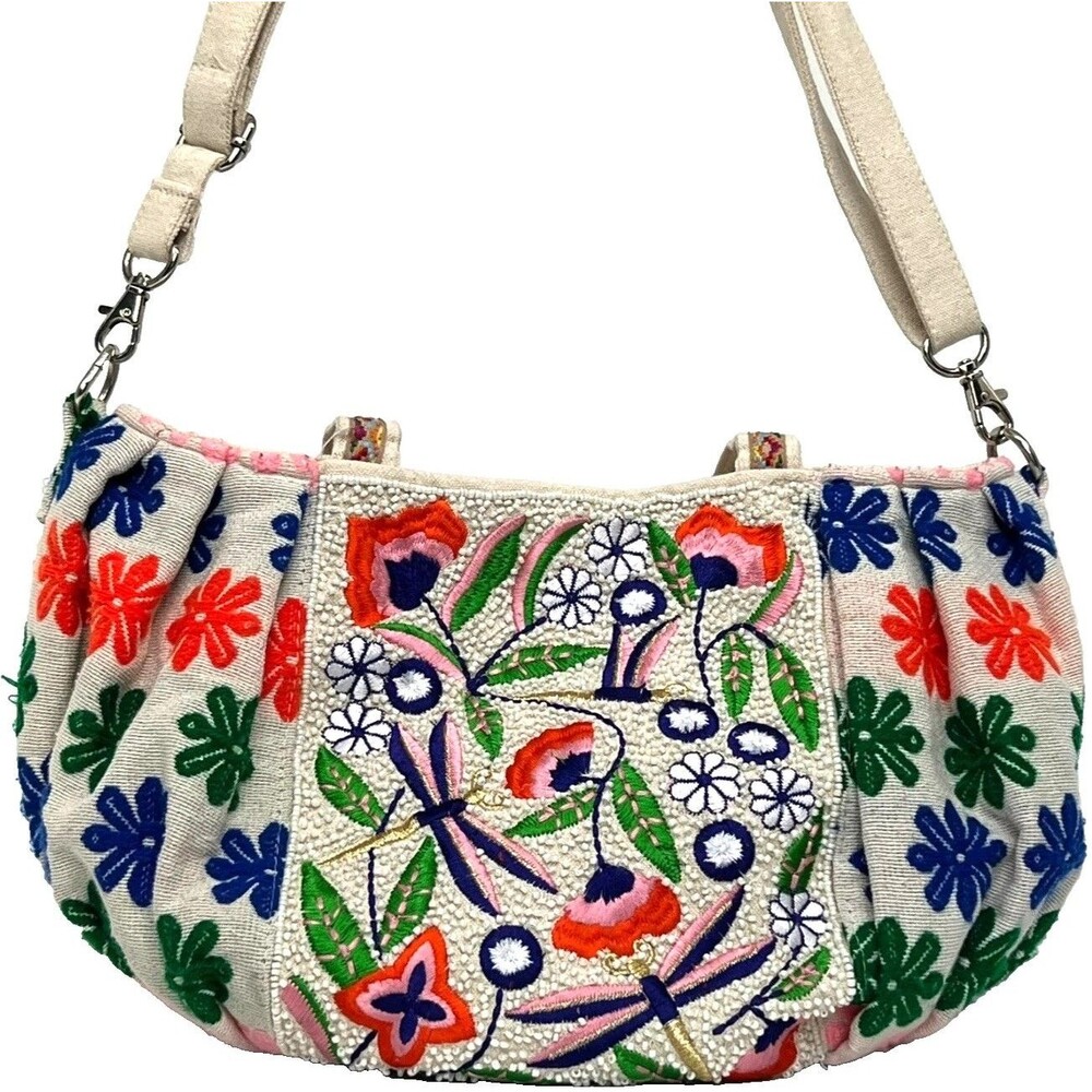 Beaded Embroidered Dragonfly Tote Bag Boho Multicolor Crossbody America & Beyond